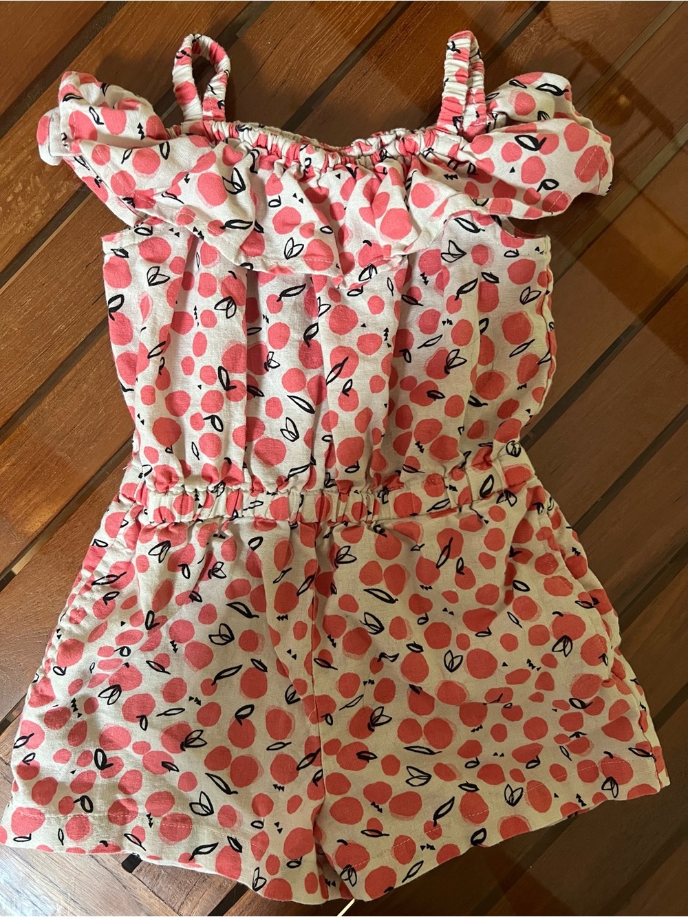 Tea Collection Pink Dot Fruit Print Girls One-Piece Romper